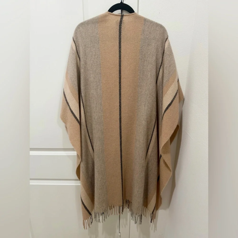 Club Monaco Beige & Black Striped Wool Poncho - Picture 2 of 4